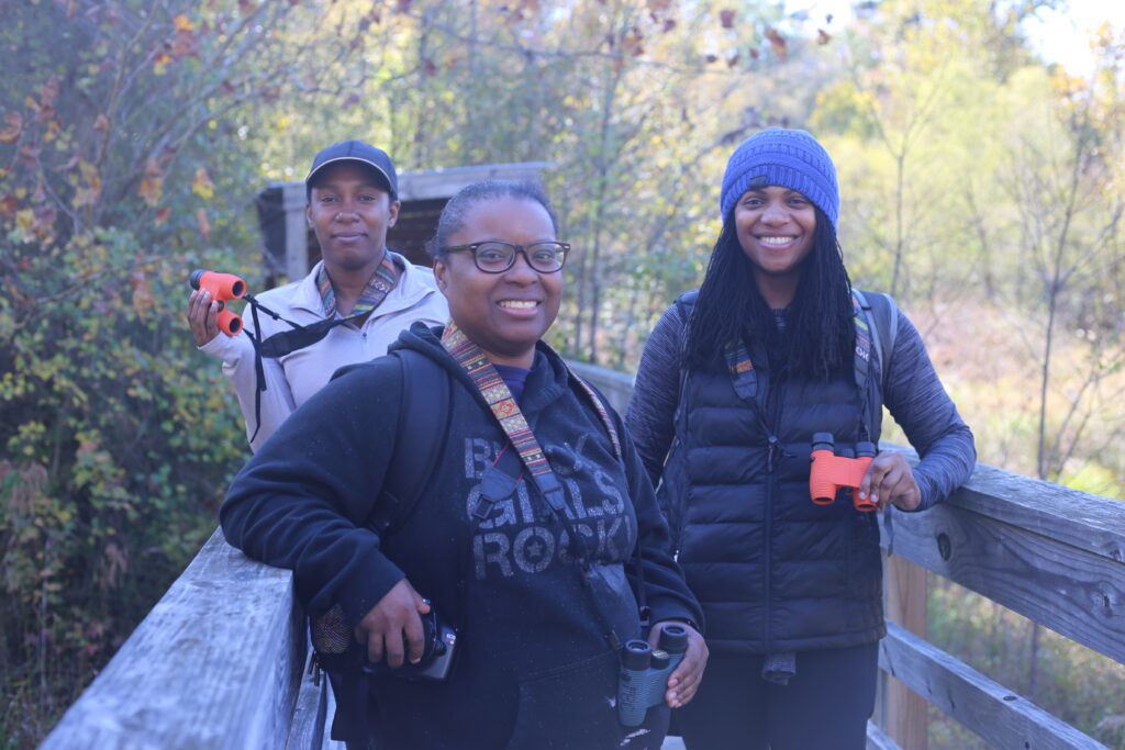 Oct23 Three birders at Wild Ideas BrumleySouth 1